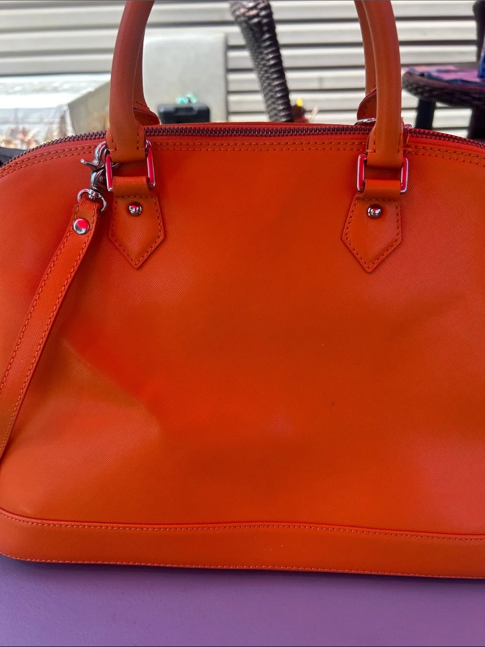 Pulicati Vibrant Orange Dome saffiano leather Satchel
